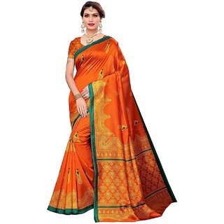 Sharda Creation Orange Art Silk Kalamkari Saree - Sarees | Buy online on ZillyBuy