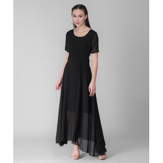 Vivient  Women Black Plain Georgette Dress