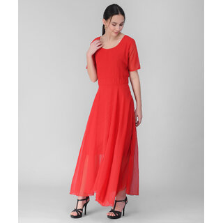 Vivient Women Red Plain Georgette Dress