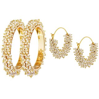 combo of pearl cluster all occassion 2 8 inch bangle set with earrings