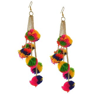 Giftjee - Fancy Multicolor Pompom Fabric Tassel Earring for girls and women - Earrings | Buy online on ZillyBuy