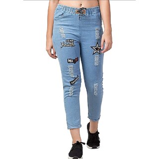 denim printed joggers