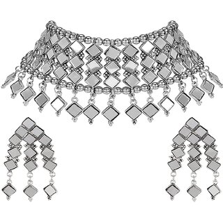 minha afghani designer turkish style vintage oxidised german silver tribal jhumki necklace pandeant antique jewellery se