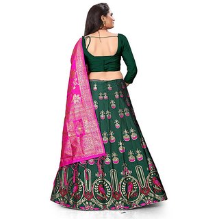 Trendy Women Indian Heritage Leheriya Banarasi Silk Semi-stitched Lehenga Choli 2026 at ShopCirc