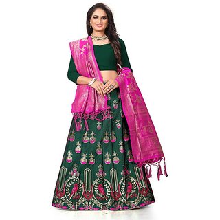 Trendy Women Indian Heritage Leheriya Banarasi Silk Semi-stitched Lehenga Choli 2026 at ShopCirc