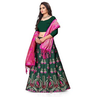 Trendy Women Indian Heritage Leheriya Banarasi Silk Semi-stitched Lehenga Choli 2026 at ShopCirc