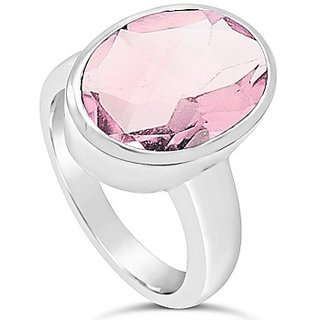rose quartz silver Ring Natural Unheated Stone 7 Carat For Astrological Purposeby JAIPUR GEMSTONE