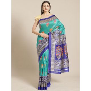 Sharda Creation Green And Blue Floral Printed Mysore Silk Saree - Sarees | Buy online on ZillyBuy