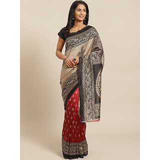 Sharda Creation Red And Khaki Mysore Silk Saree - Sarees | Buy online on ZillyBuy