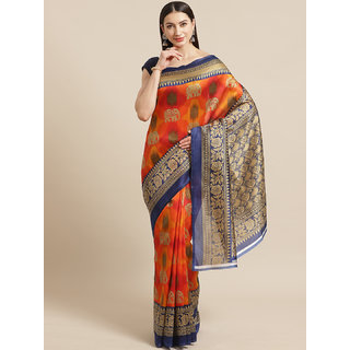 Sharda Creation Orange And Blue  Silk Saree - Sarees | Buy online on ZillyBuy