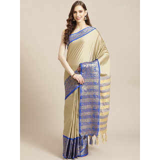 Sharda Creation Cream And Blue Embellished Saree - Sarees | Buy online on ZillyBuy