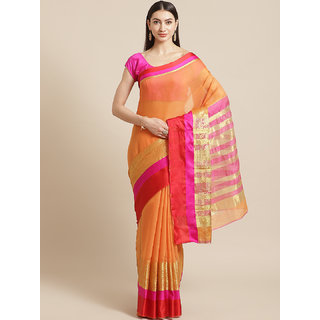 Sharda Creation Orange And Red Embellished Saree - Sarees | Buy online on ZillyBuy