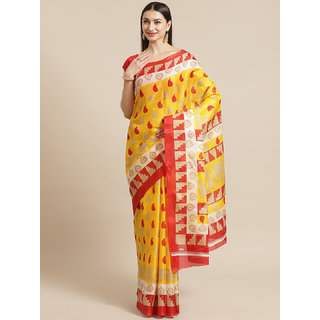 Sharda Creation Yellow And Red Polka Dot Printed Saree - Sarees | Buy online on ZillyBuy