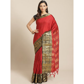 Sharda Creation Red And Black Embellished Saree - Sarees | Buy online on ZillyBuy