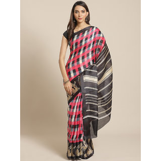 Sharda Creation Pink And Black Checked Animal Print Saree - Sarees | Buy online on ZillyBuy