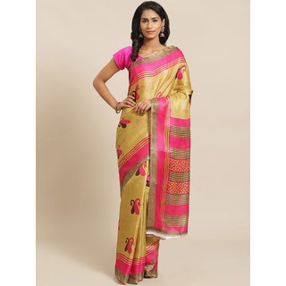 Sharda Creation Cammel Brown And Pink Printed Saree - Sarees | Buy online on ZillyBuy