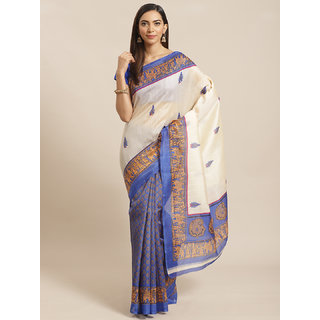 Sharda Creation White And Blue Animal Print Saree - Sarees | Buy online on ZillyBuy