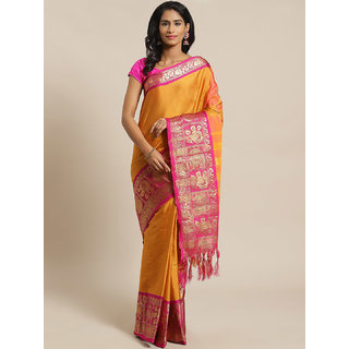 Sharda Creation Mustard And Pink Embellished Saree - Sarees | Buy online on ZillyBuy