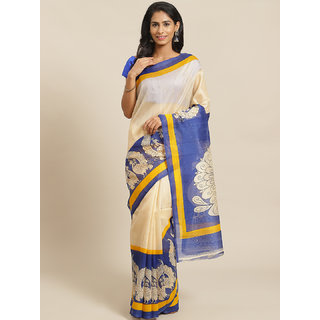 Sharda Creation White And Blue Animal Print Saree - Sarees | Buy online on ZillyBuy