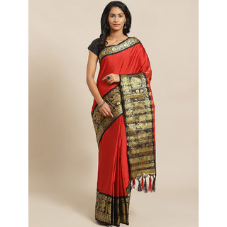 Sharda Creation Red And Black Embellished Saree - Sarees | Buy online on ZillyBuy