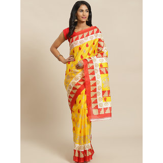 Sharda Creation Yellow And Red Polka Dot Printed Saree - Sarees | Buy online on ZillyBuy