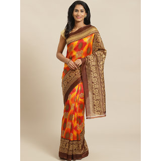 Sharda Creation Yellow And Maroon Animal Print Saree - Sarees | Buy online on ZillyBuy