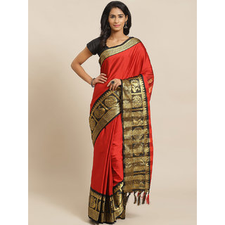 Sharda Creation Red And Black Embellished Saree - Sarees | Buy online on ZillyBuy