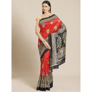 Sharda Creation Red And Black Floral Printed Mysore Silk Saree - Sarees | Buy online on ZillyBuy