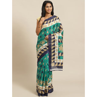 Sharda Creation Green And Blue Printed Saree - Sarees | Buy online on ZillyBuy