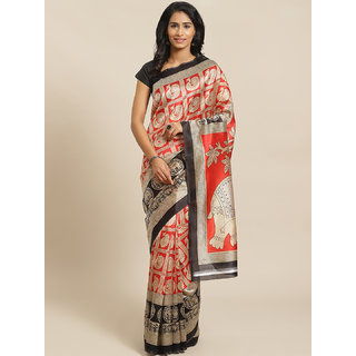 Sharda Creation Red and Black Animal Printed saree - Sarees | Buy online on ZillyBuy