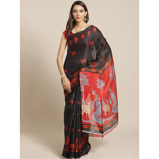 Sharda Creation Black and Red Printed Saree - Sarees | Buy online on ZillyBuy