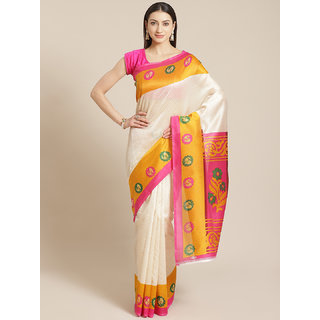 Sharda Creation Cream And Pink Mysore Silk Saree - Sarees | Buy online on ZillyBuy
