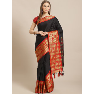 Sharda Creation Black And Red Embellished Saree - Sarees | Buy online on ZillyBuy