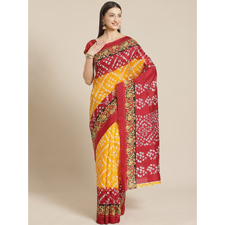 Sharda Creation Yellow And Red Bandhani Print Saree - Sarees | Buy online on ZillyBuy