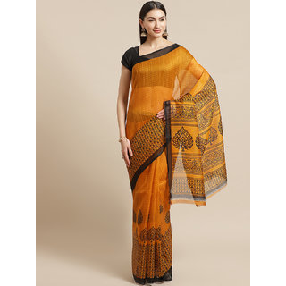 Sharda Creation Mustard And Black Print saree - Sarees | Buy online on ZillyBuy