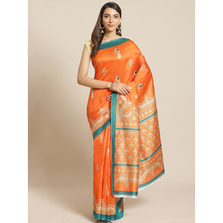 Sharda Creation Orange Animal Print Saree - Sarees | Buy online on ZillyBuy