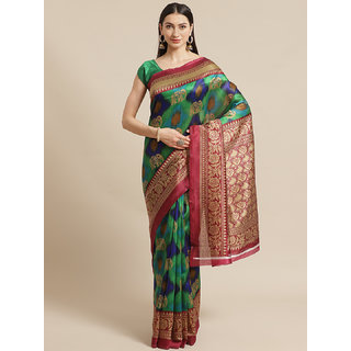 Sharda Creation Green And Maroon Mysore Silk Saree - Sarees | Buy online on ZillyBuy