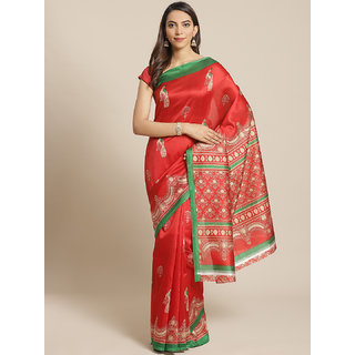 Sharda Creation Red Animal Print Saree - Sarees | Buy online on ZillyBuy