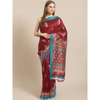 Sharda Creation Maroon Animal Print Saree - Sarees | Buy online on ZillyBuy