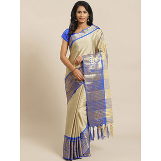 Sharda Creation Cream And Blue Embellished Saree - Sarees | Buy online on ZillyBuy