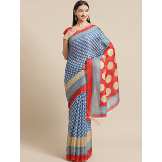 Sharda Creation Blue And Red Polka Dot Print sare - Sarees | Buy online on ZillyBuy