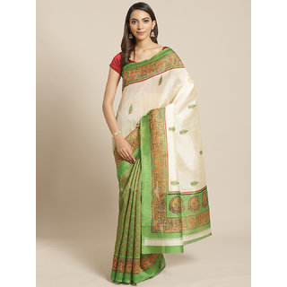 Sharda Creation White And Green Animal Print Saree - Sarees | Buy online on ZillyBuy