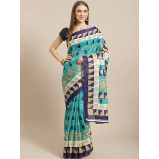 Sharda Creation Green And Blue Printed Saree - Sarees | Buy online on ZillyBuy