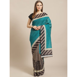 Sharda Creation Grey And Green Flower Print Saree - Sarees | Buy online on ZillyBuy