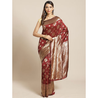 Sharda Creation Maroon And Gold Embellished Art Silk Saree - Sarees | Buy online on ZillyBuy