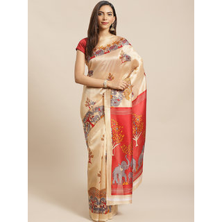 Sharda Creation Chicku And Red Animal Print Saree - Sarees | Buy online on ZillyBuy