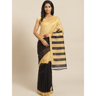 Sharda Creation Black and Chicku Solid Saree - Sarees | Buy online on ZillyBuy