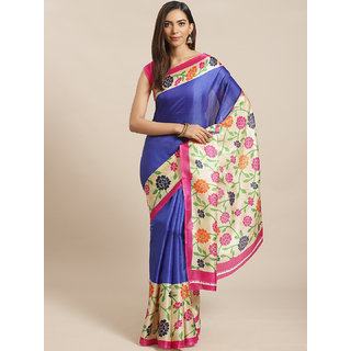 Sharda Creation Blue And White Floral Print Saree - Sarees | Buy online on ZillyBuy