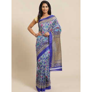 Sharda Creation Grey and Blue Floral Print Saree - Sarees | Buy online on ZillyBuy