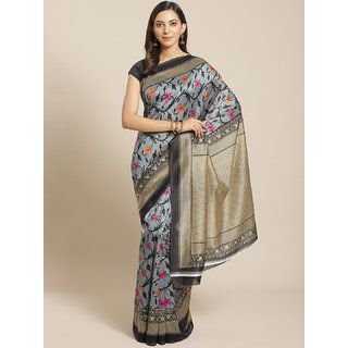 Sharda Creation Grey and Black Floral Print Saree - Sarees | Buy online on ZillyBuy